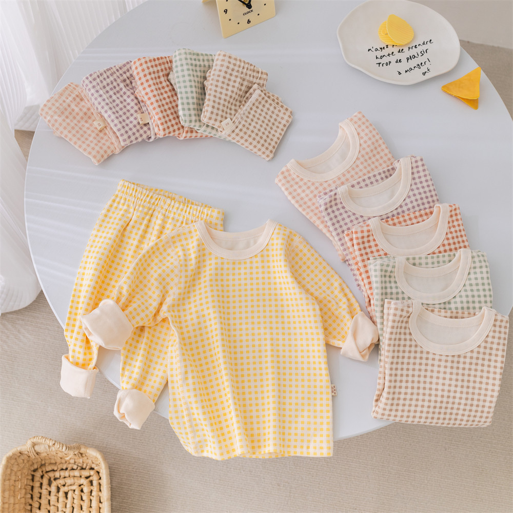 ins格子儿童家居服内衣套装男女宝宝打底衣儿童秋衣秋裤套装,淘宝优惠券,粉丝福利购,淘宝优惠卷