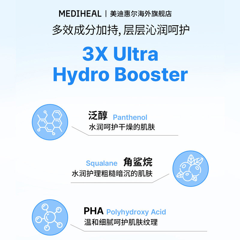 【新品3.0升级】美迪惠尔透明质酸水润呵护保湿补水贴片面膜10片