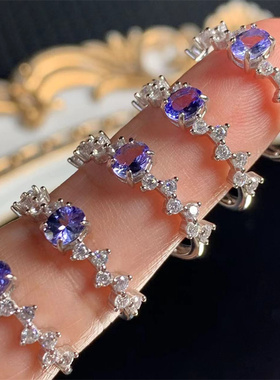 女款925银天然坦桑石戒指百搭