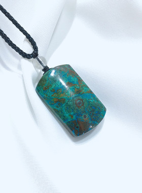 水晶蓝铜矿吊坠挂件孔雀宝石方牌