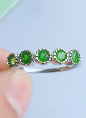 S925银简约绿色水晶戒指
