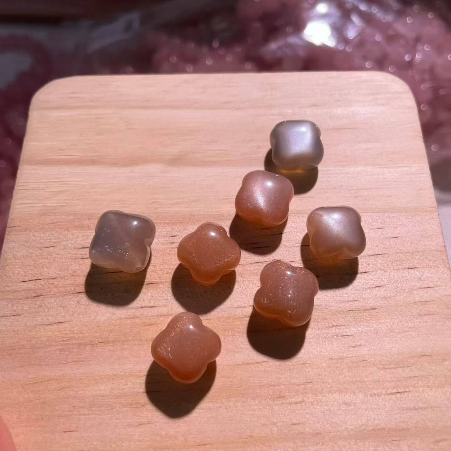 天然月光石四叶草配件DIY配珠手链吊坠两用款橙月光水晶饰品礼物,淘宝优惠券,粉丝福利购,淘宝优惠卷