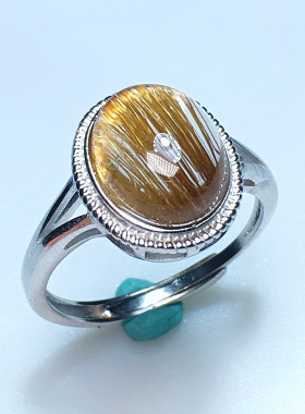 天然金发晶戒指红发晶戒指活口