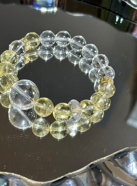 天然黄水晶手链白水晶转运珠女