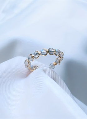 原创设计纯天然灰月光水晶戒指