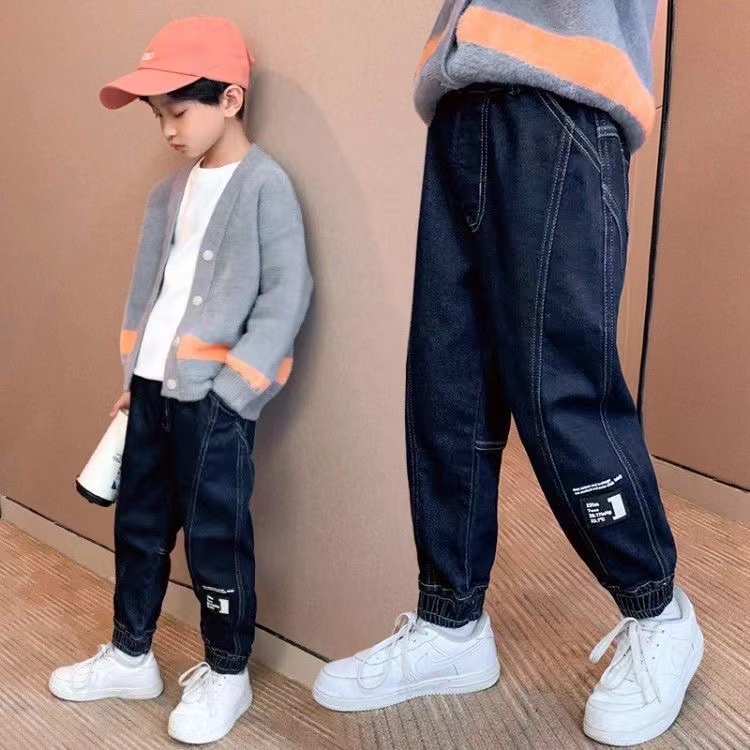 童装男童牛仔裤秋冬款2023新款儿童长裤子中大童秋冬季加绒加厚潮 - 图0