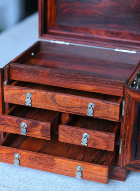 印度小叶紫常娥奔月官皮箱木质首饰收纳盒家居摆件