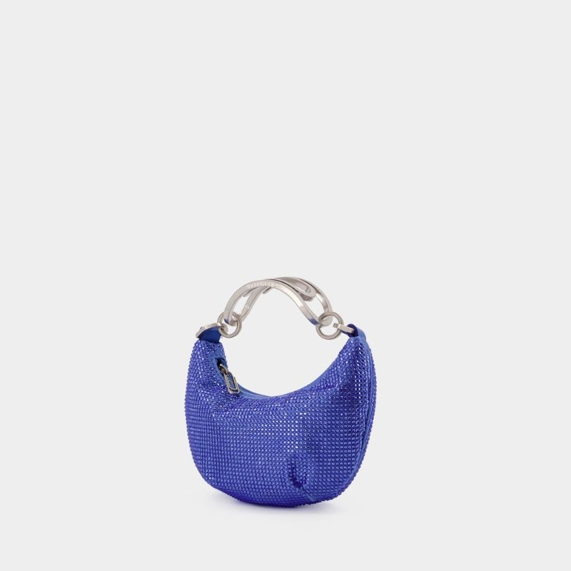 OFF WHITE Paperclip Mini Hobo Strass蓝色迷你满钻手提包腋下包