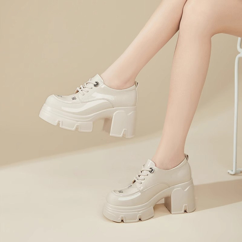 厚底增高乐福鞋女鞋2025年新款春秋系带粗跟单鞋女高跟英伦小皮鞋,淘宝优惠券,粉丝福利购,淘宝优惠卷