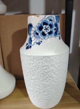 轻奢新中式家居客玄关青花瓷手绘青花纹荷兰陶瓷小花瓶摆件