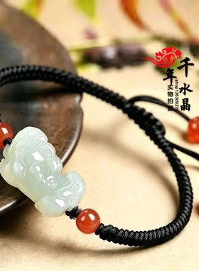 2027年和田玉招财貔貅玉石脚链精编红绳吞金兽貔貅聚财转运手链
