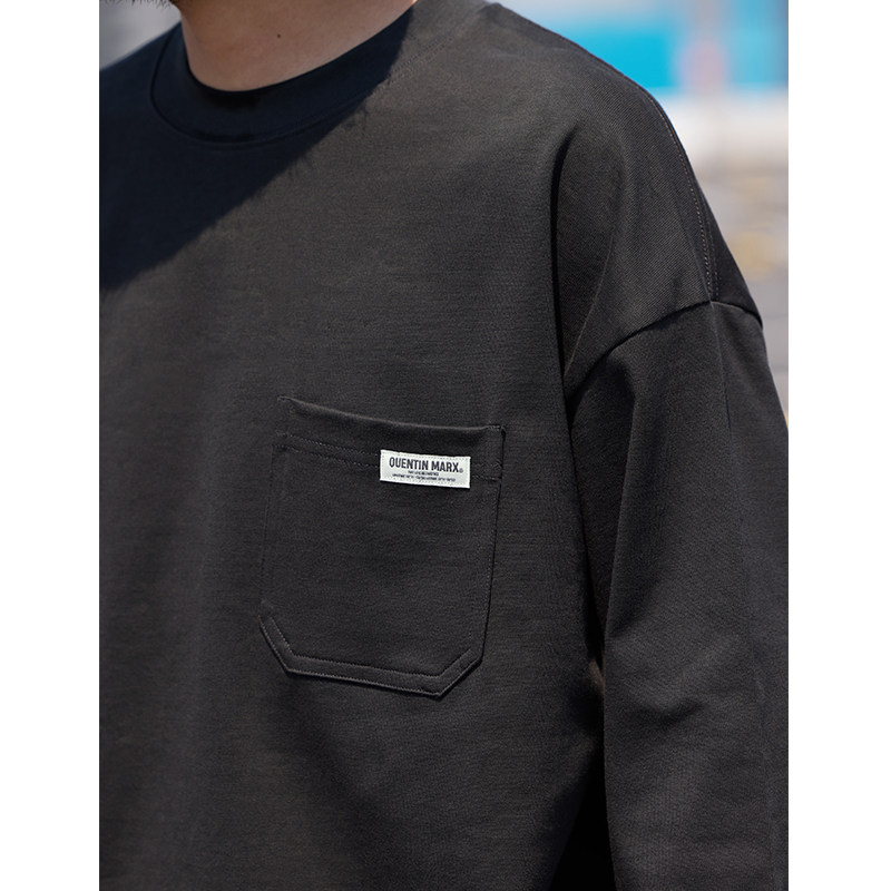 Quentin Marx25秋季新品日系男士重磅长袖T恤宽松休闲套头卫衣潮,淘宝优惠券,粉丝福利购,淘宝优惠卷