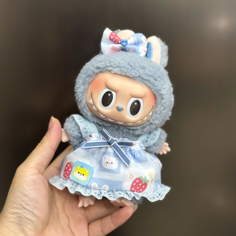 Labubu拉布布娃衣搪胶盲盒挂件毛绒公仔衣服吊带裙子可爱娃衣套装 - 图2