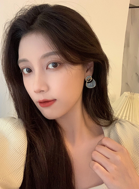 S925银针复古法式蓝色几何耳环女2022年新款潮港风耳钉耳饰品E198
