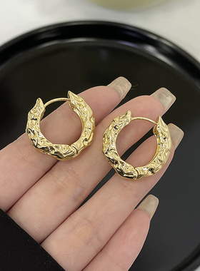 欧美小众设计金属肌理质感耳圈