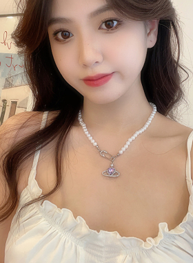 法式简约气质镶钻别针星球项链女