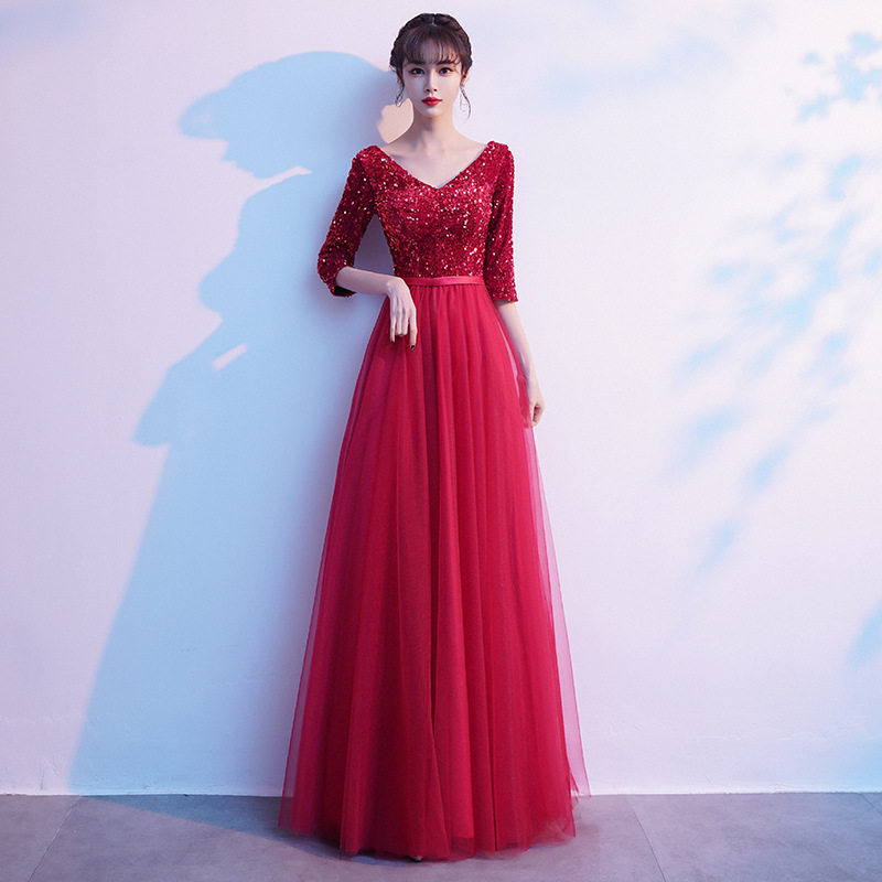 晚礼服2025新款主持人舞台表演服装修身气质女王年会宴会小礼服女 - 图1