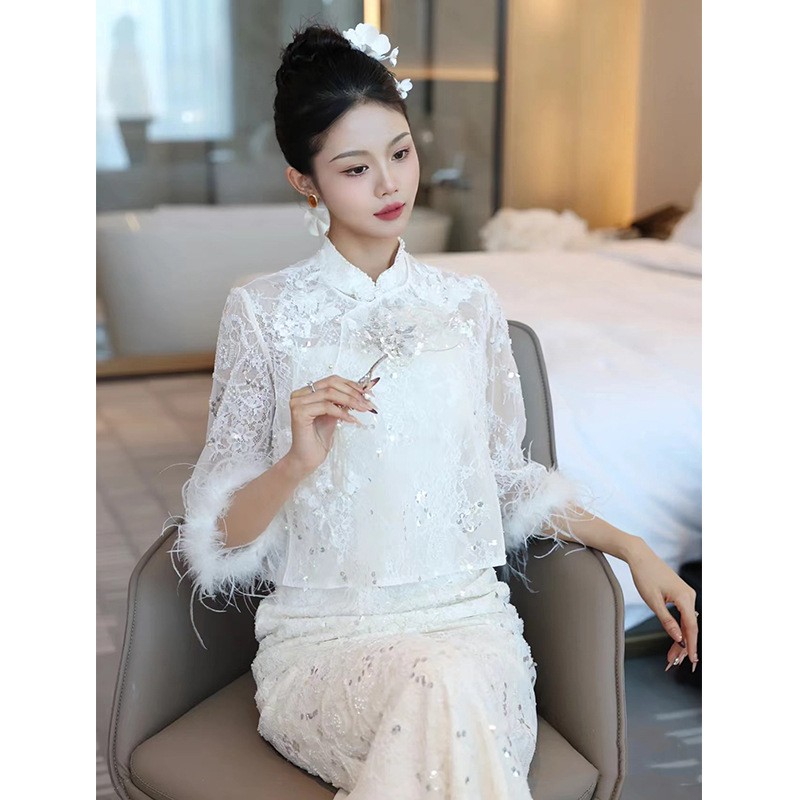 订婚礼服新中式领证登记连衣裙敬酒服2025新款新娘套装白色旗袍女 - 图2