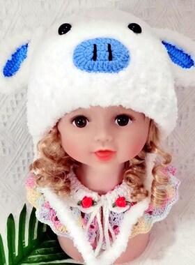 卡通婴儿小鹿护耳帽手工编织毛线