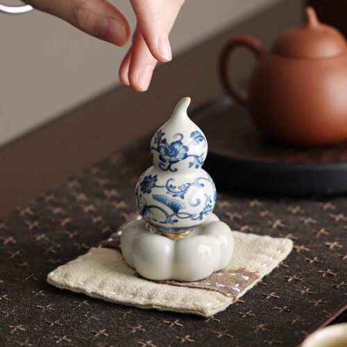 青花汝窑旋转葫芦茶宠摆件精品可养茶盘茶玩茶具桌面中式高端装饰 - 图1