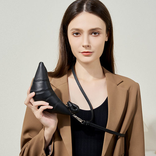 迷你可松牛角包真皮可颂包迷你挂脖牛角包复古精致零钱包 - 图1