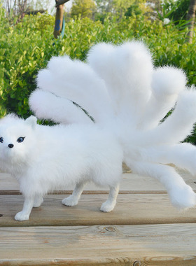 桌面摆件玄关真身白狐仿真狐狸