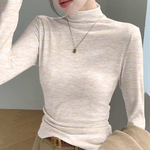 半高领双面德绒保暖打底衫女秋冬内搭长袖t恤女修身时髦洋气上衣 - 图0