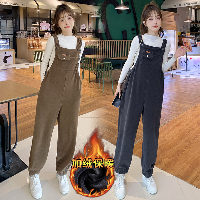 Maternity fleece suspenders autumn and winter loose European cotton velvet