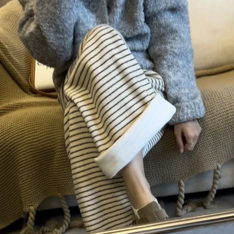 Maternity pants 2025 autumn and winter plus velvet corduroy wide leg pants for women