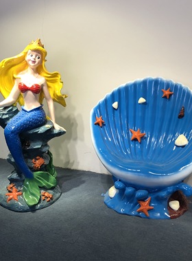 卡通美人鱼贝壳玻璃钢雕塑摆件