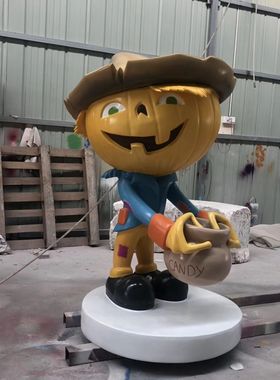 定制玻璃钢万圣节南瓜灯雕塑创意南瓜怪卡通人物模型户外商场美陈