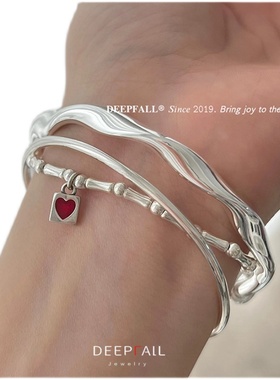 扭扭镯子波浪推拉调节纯银手镯