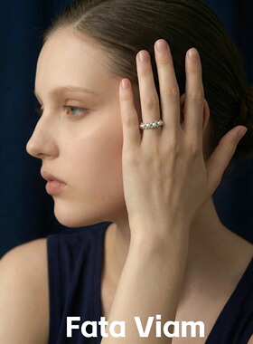 FataViams925银珍珠钻轻奢高级感开口可调节食指戒指女小众设计感