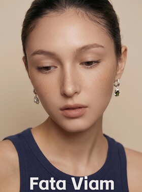 FataViams925银天然橄榄石珍珠不对称少女感时尚耳环耳扣耳饰女