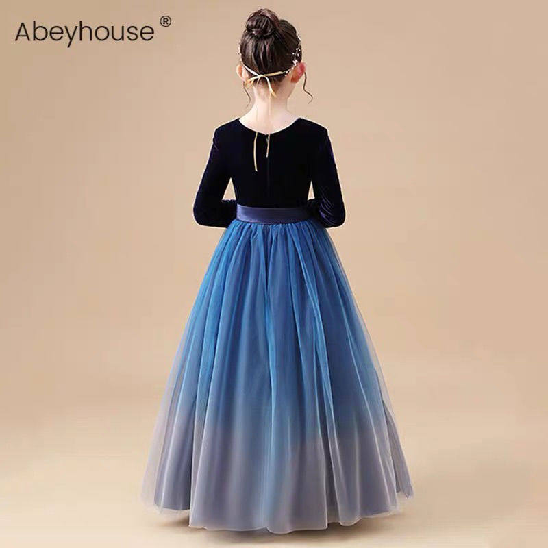 女童长款晚礼服钢琴演出服儿童合唱团主持人公主裙蓬蓬纱丝绒长袖,淘宝优惠券,粉丝福利购,淘宝优惠卷