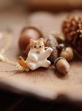 宠物周边项链动物系列滴油可爱猫咪滴油吊坠项链电镀金保色小礼物