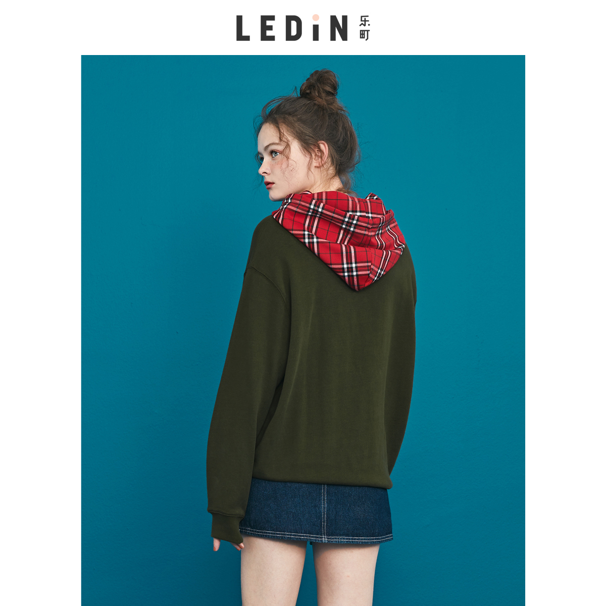 乐町卫衣2018新款女长袖韩版宽松拼接连帽卫