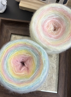 山茶花渐变彩虹长段染手工DIY腊肠围巾毛毯毛衣线马海毛棒针钩针
