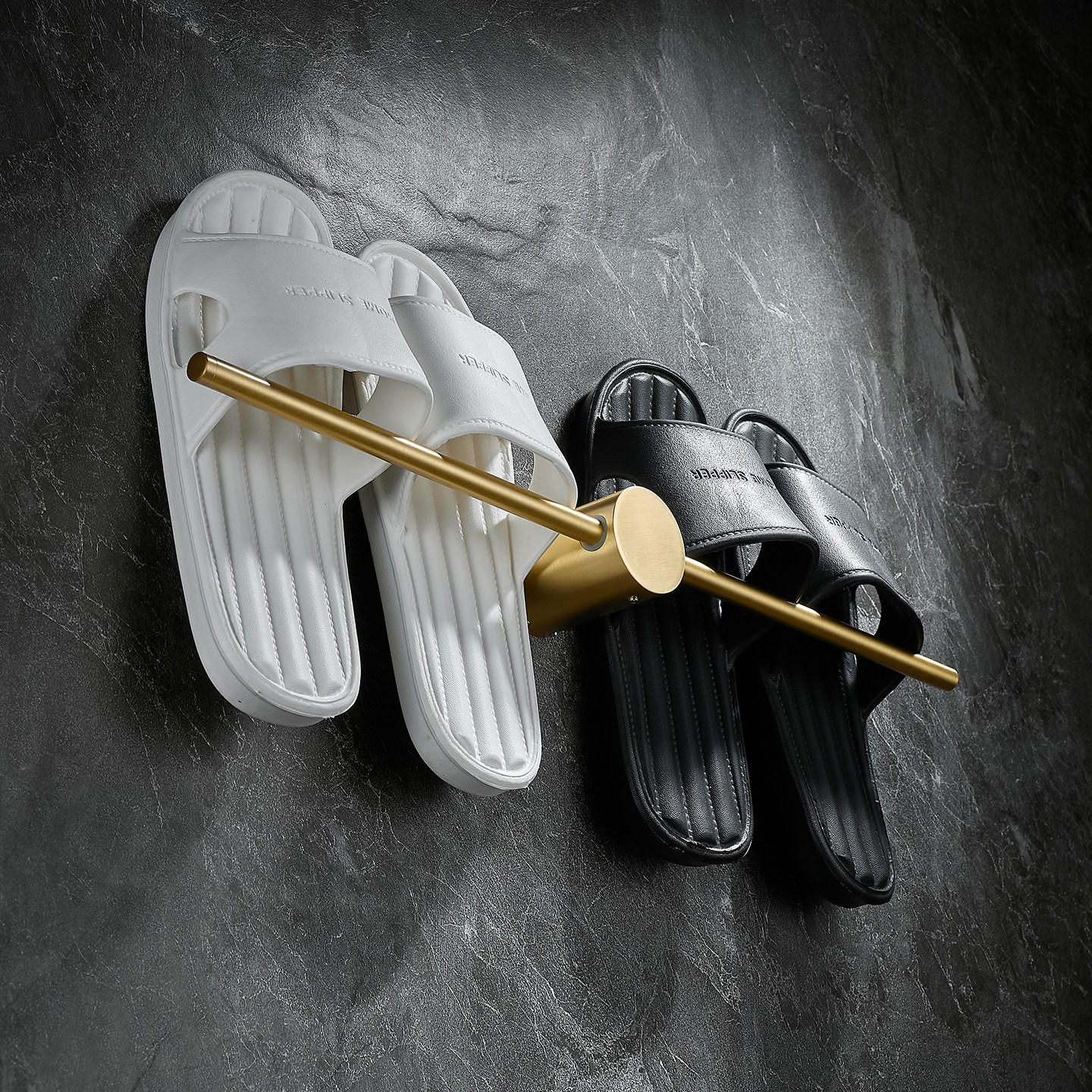 免打孔毛巾架全铜极简轻奢风格卫生间浴室单杆拉丝金毛巾杆拖鞋架,淘宝优惠券,粉丝福利购,淘宝优惠卷