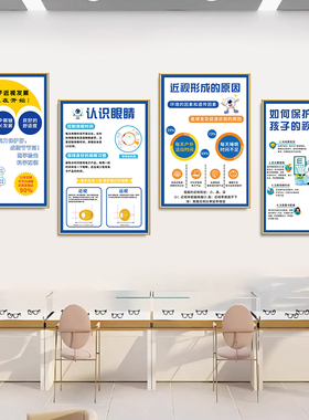验光流程图眼镜店装饰画眼球结构图眼科医院诊所配镜海报宣传挂画