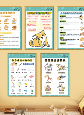 宠物店装饰动物美容宣传背景墙医院诊所挂画猫狗护理知识科普壁画