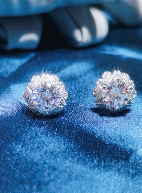 纯银耳针高碳钻雪花耳钉耳环耳饰