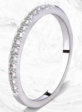 18K白金高碳钻石戒指女 手工精微镶排戒尾戒日韩纤细关节指环饰品