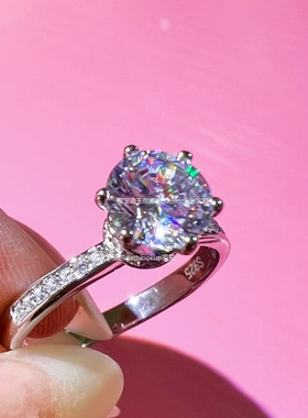 六爪1克拉高碳钻石戒指女