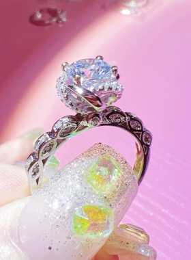 女高碳钻婚礼镂空花苞皇冠戒指