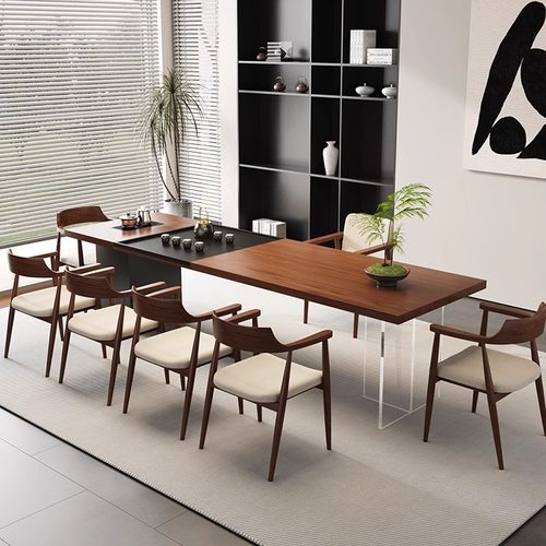 老板办公室大型实木茶桌会客接待泡茶桌高档茶台带茶盘烧水壶一体 - 图1