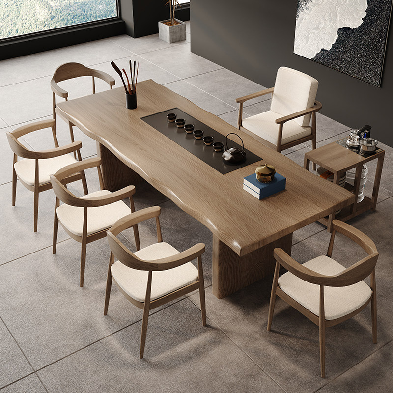 实木茶桌一体泡茶桌椅组合后现代简约禅意办公室功夫茶台大板桌子,淘宝优惠券,粉丝福利购,淘宝优惠卷