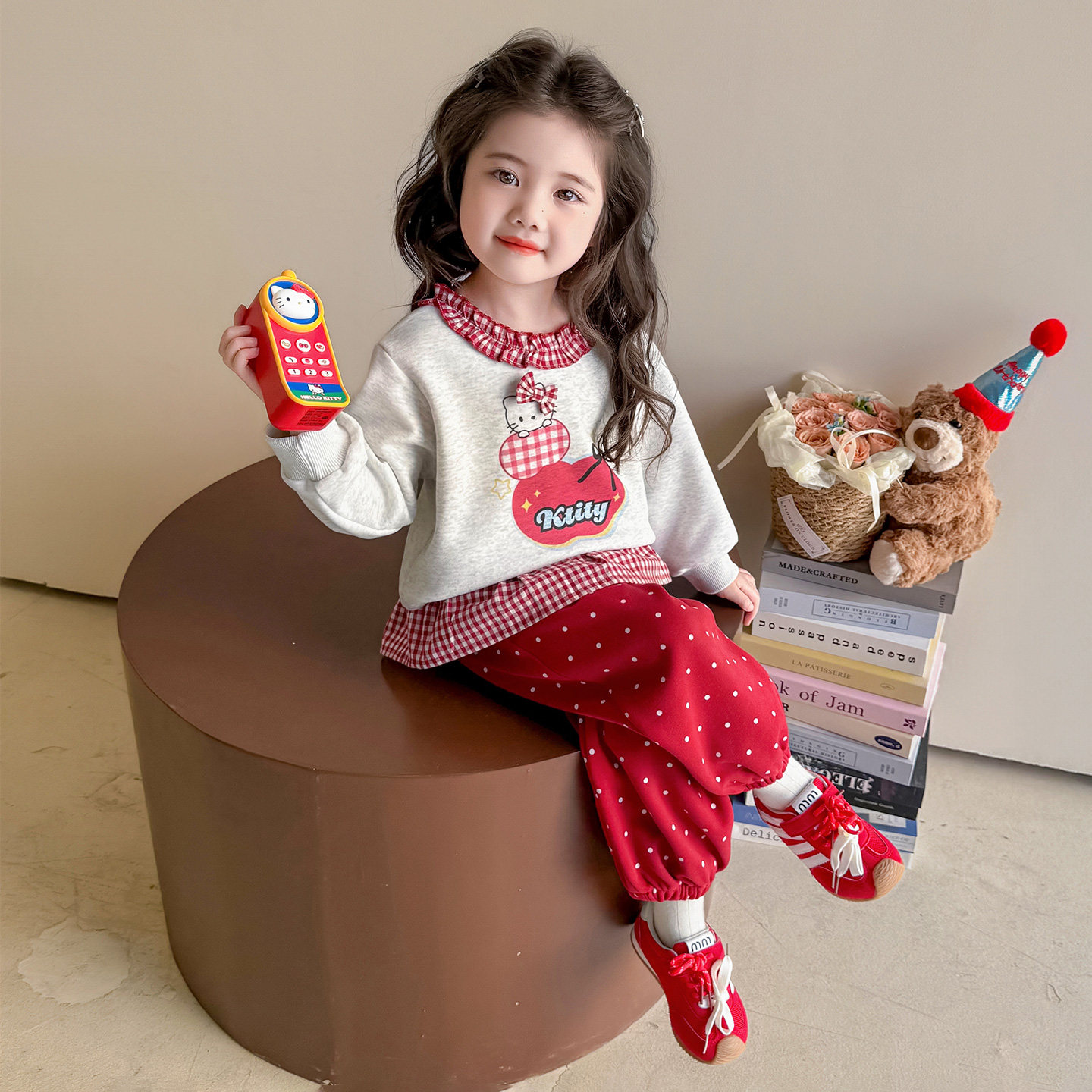 女童套装春秋季儿童纯棉花边卫衣波点裤子两件套韩版女孩宝宝春装,淘宝优惠券,粉丝福利购,淘宝优惠卷