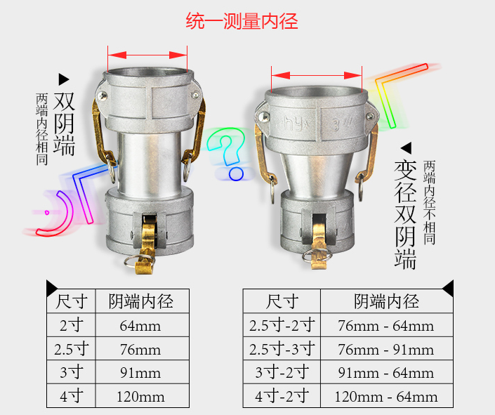 铝合金快速接头双C型双阴2.5寸3寸3-2.5寸双阴端双母头变径大变小