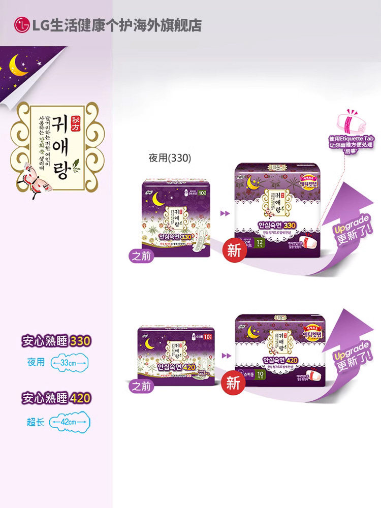 韩国LG贵艾朗贵爱娘 卫生巾姨妈巾日夜组合 装总94片纯棉透气,淘宝优惠券,粉丝福利购,淘宝优惠卷